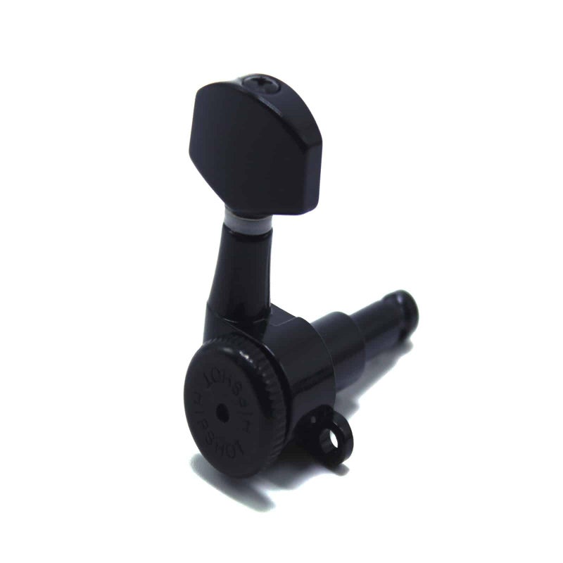 Hipshot Grip-Lock Vintage 6 Inline Bass Side Staggered Closed 8.5mm Tuners with Universal Mounting Plate, Black - Image 1